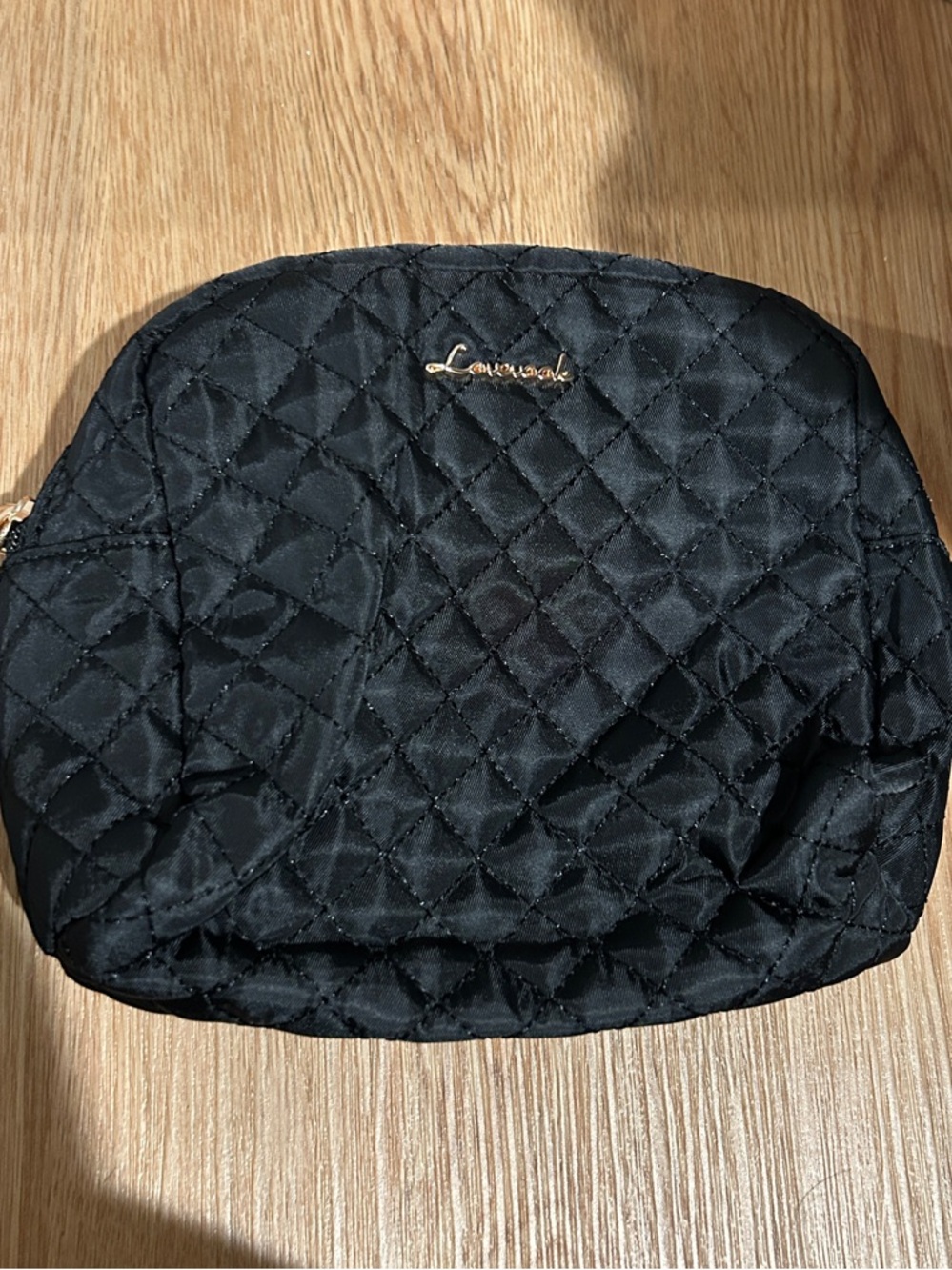 Quilted Black Cosmetic Pouch with Gold Accent